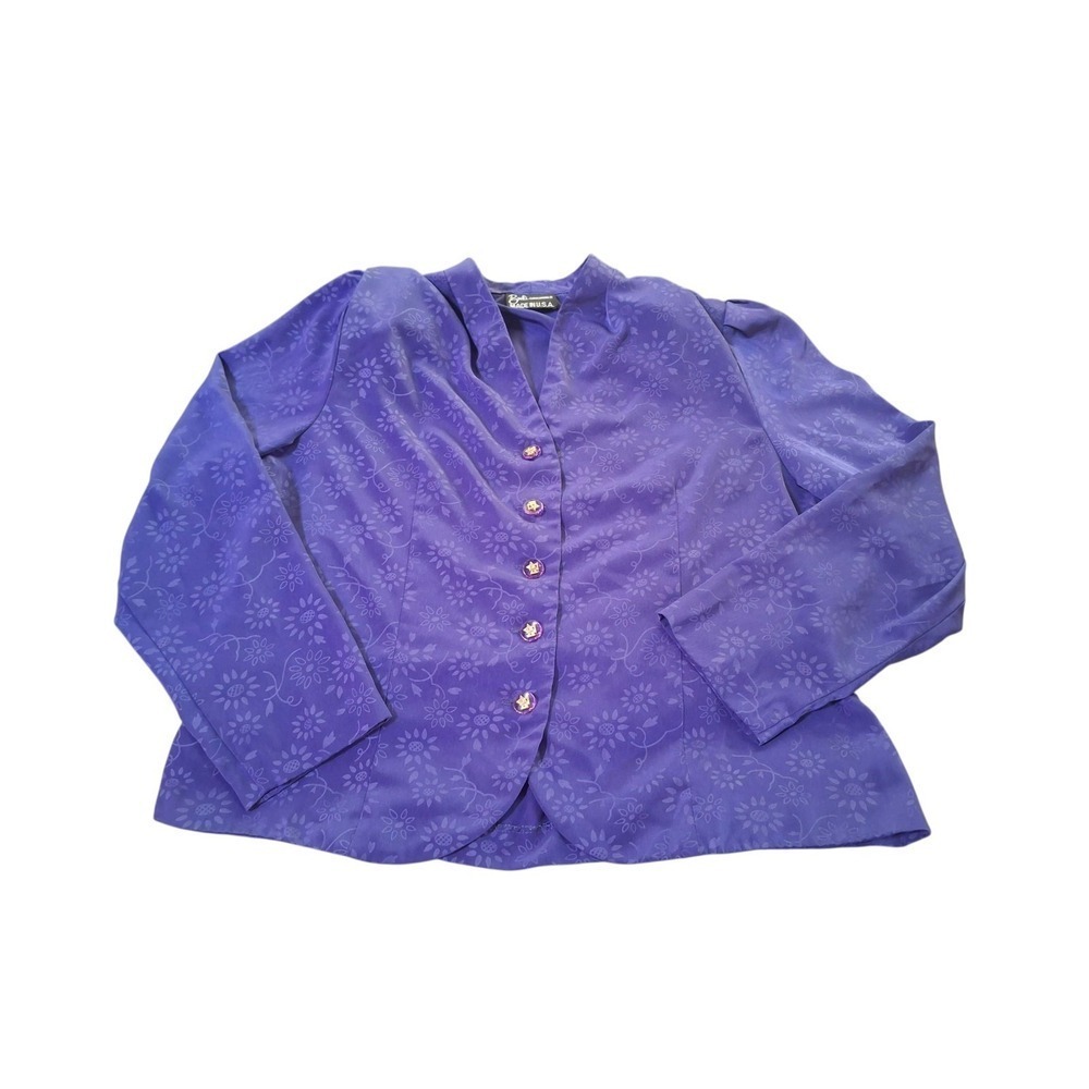 Breli Originals Womens Blazer Jacket Purple Floral Button Up Vintage Size 16 USA